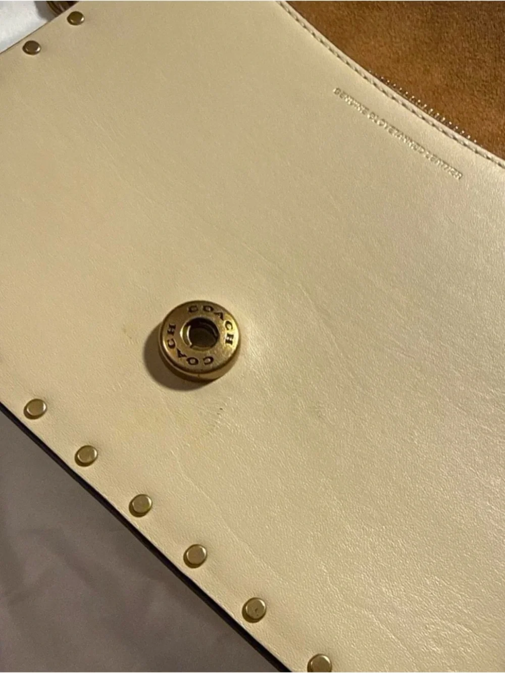 Coach Beige Leather Studded Saddle Crossbody with Gold Chain - Picture 6 of 6